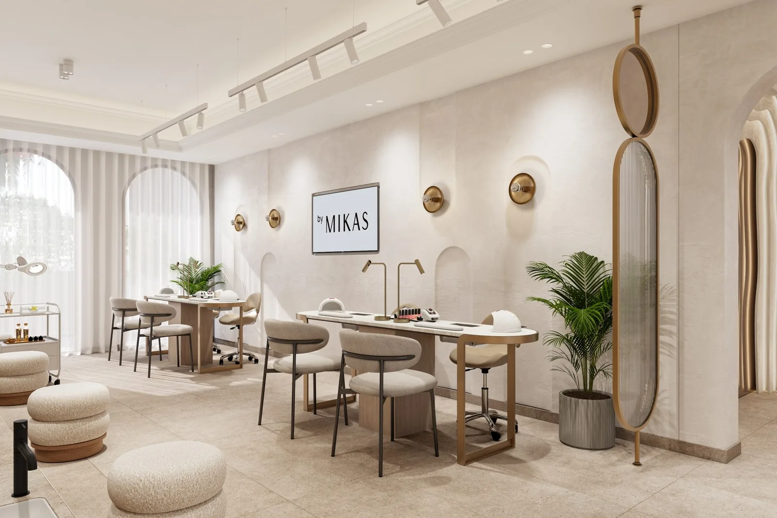 By Mikas salon reception with brand screen